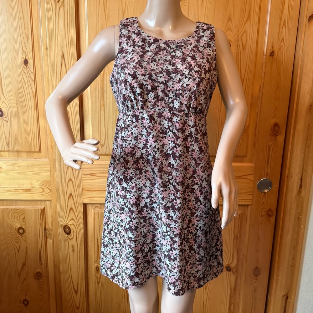 Vintage 90s All That Jazz Floral Purple Pink Mini Dress S Empire Waist